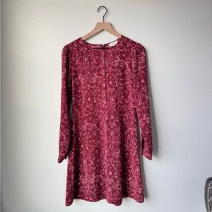 LOFT Burgundy Paisley Long Sleeve Dress